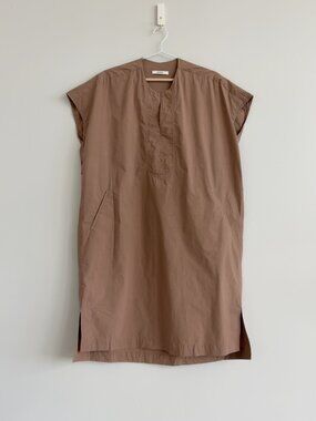 ODEEH Luxury Cotton Popover Shift Dress Taupe Brown Size 36 S